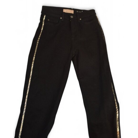 7 For All Mankind The High Waist Ankle Skinny Black Jeans with Silver Beads 26 - Picture 3 of 5